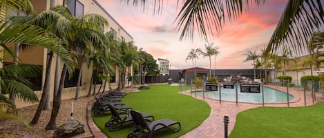 Outdoor pool, sun loungers