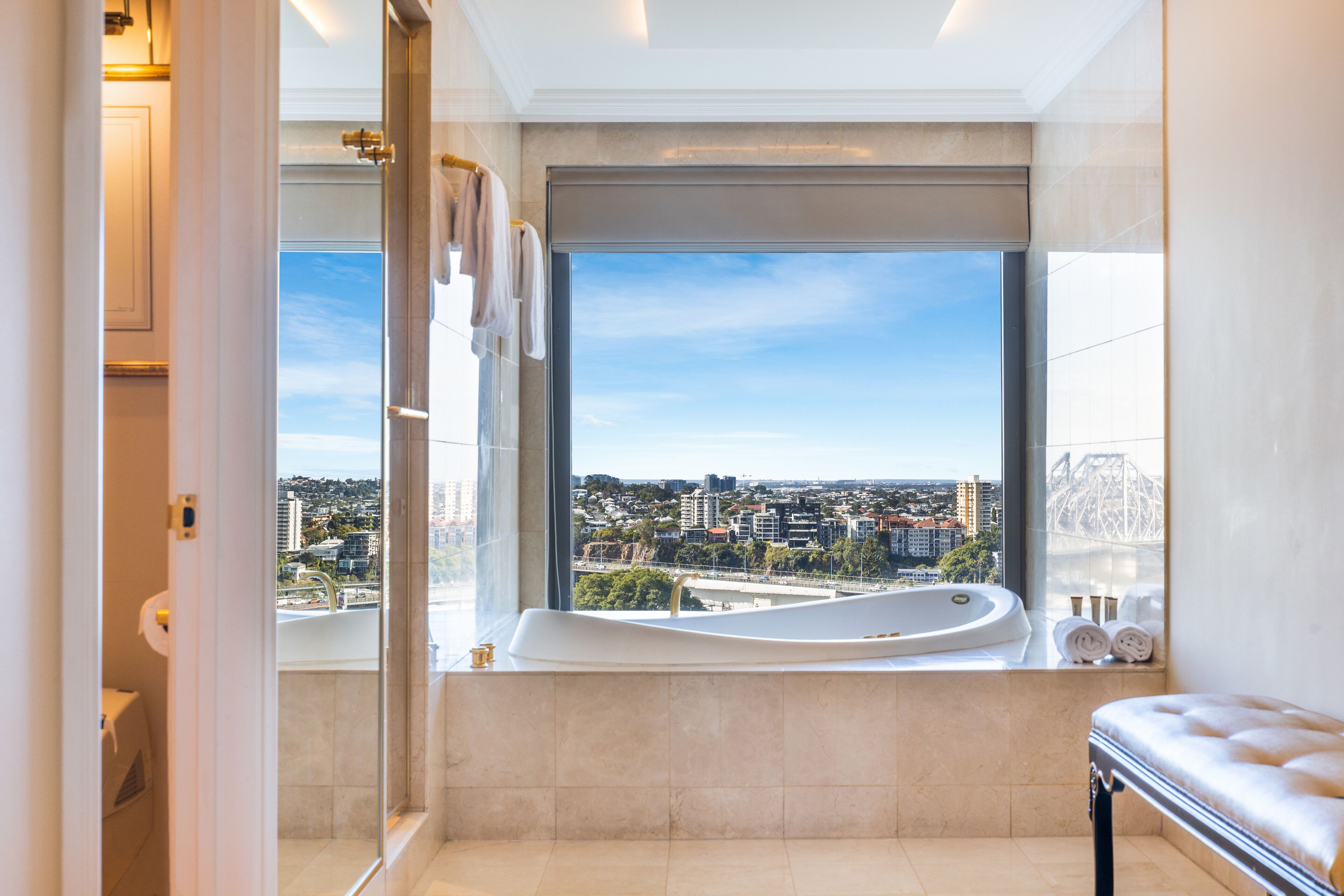 stamford suite | bathroom | designer toiletries, hair dryer, bathrobes, slippers