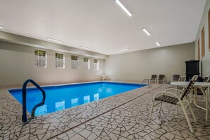 Indoor pool, open 10:00 AM to 9:00 PM, sun loungers