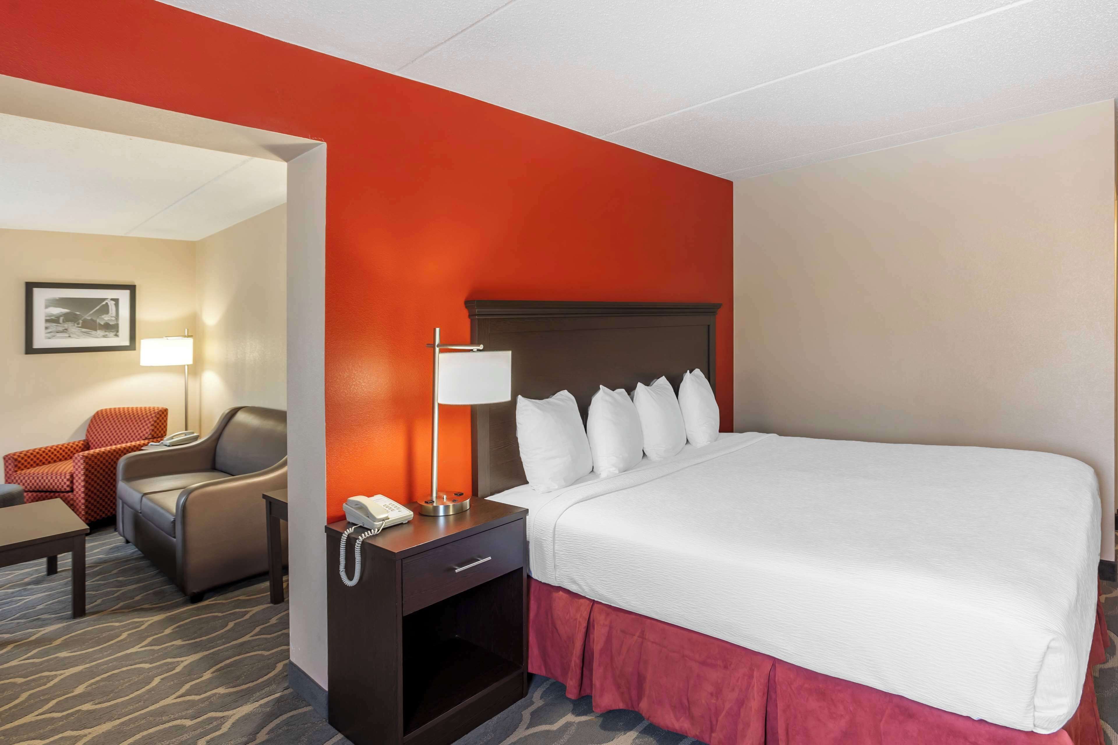 suite, 1 king bed, non smoking, refrigerator & microwave (no pets in room type;with sofabed) | laptop workspace, blackout curtains, iron/ironing board