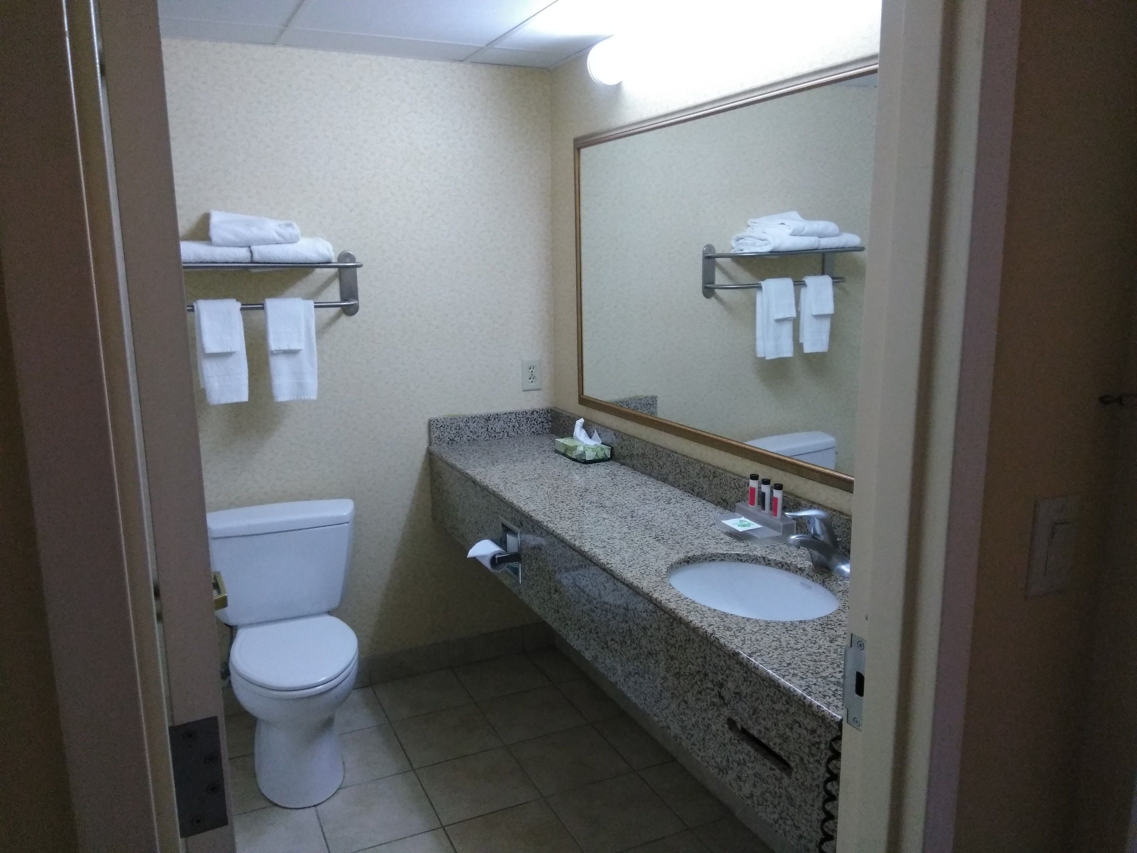Un baño pequeño y limpio con inodoro, lavabo y toallero.