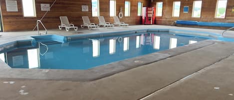 Indoor pool, open 10:00 AM to 10:00 PM, sun loungers