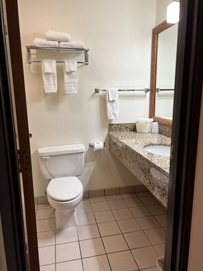 Room, 2 Queen Beds | Bathroom | Combined shower/bathtub, free toiletries, hair dryer, towels
