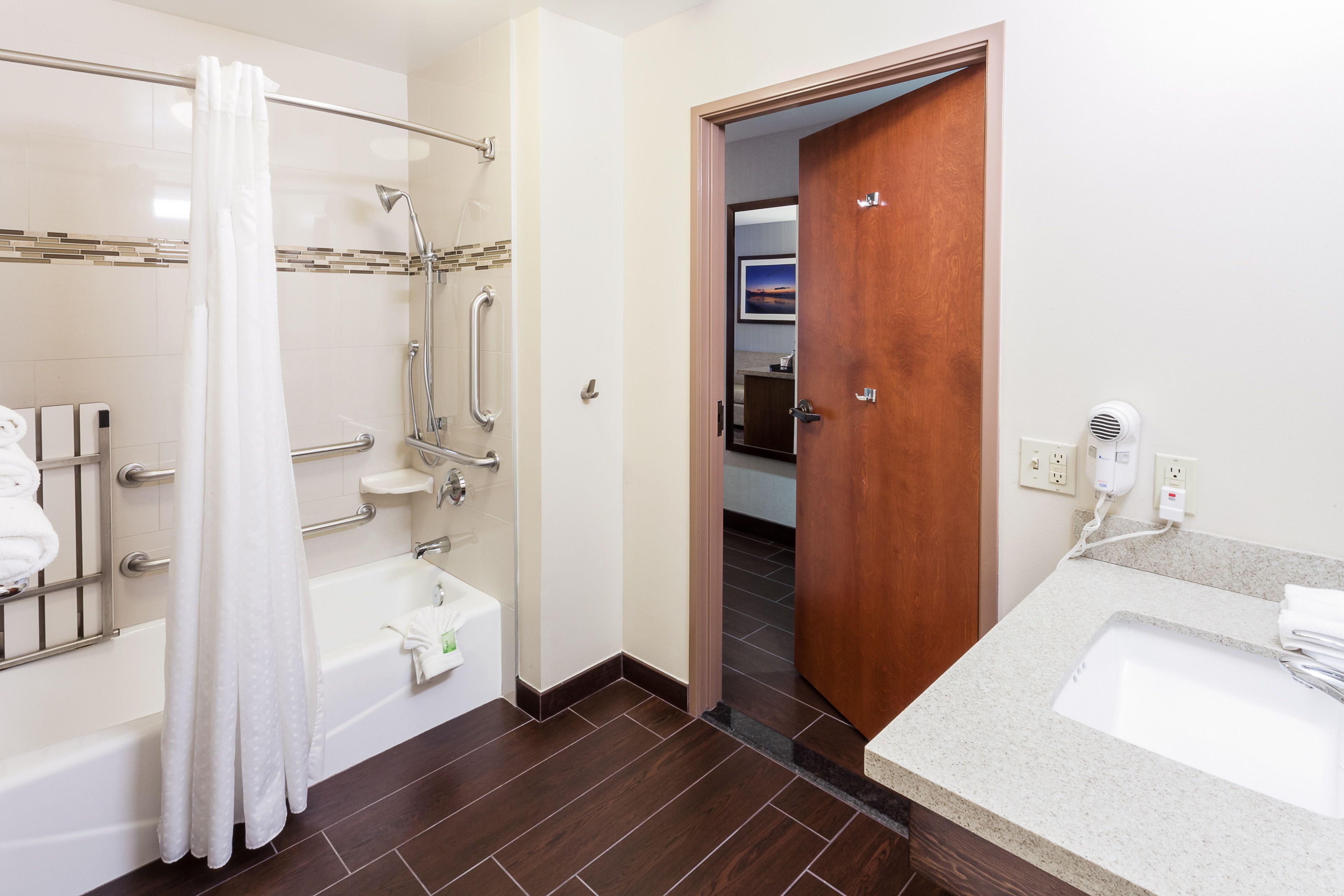 standard room, 2 queen beds, mobility accessible (communications, accessible tub) | bathroom | hair dryer, towels
