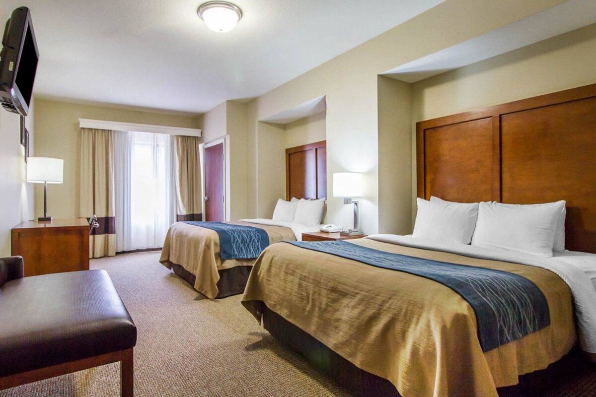 standard room, 2 queen beds, non smoking | desk, iron/ironing board, free cots/infant beds, free wifi