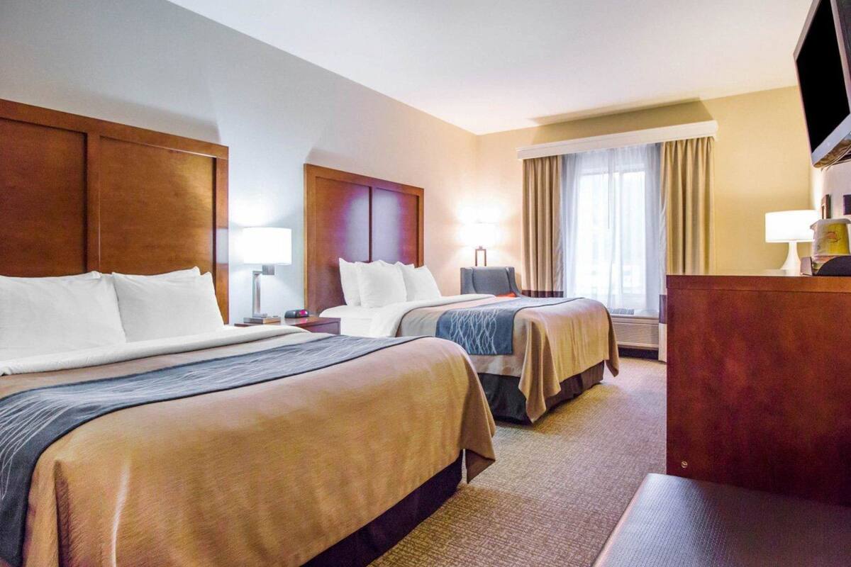 standard room, 2 queen beds, non smoking | desk, iron/ironing board, free cots/infant beds, free wifi