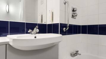 Shower, eco-friendly toiletries, hair dryer, towels
