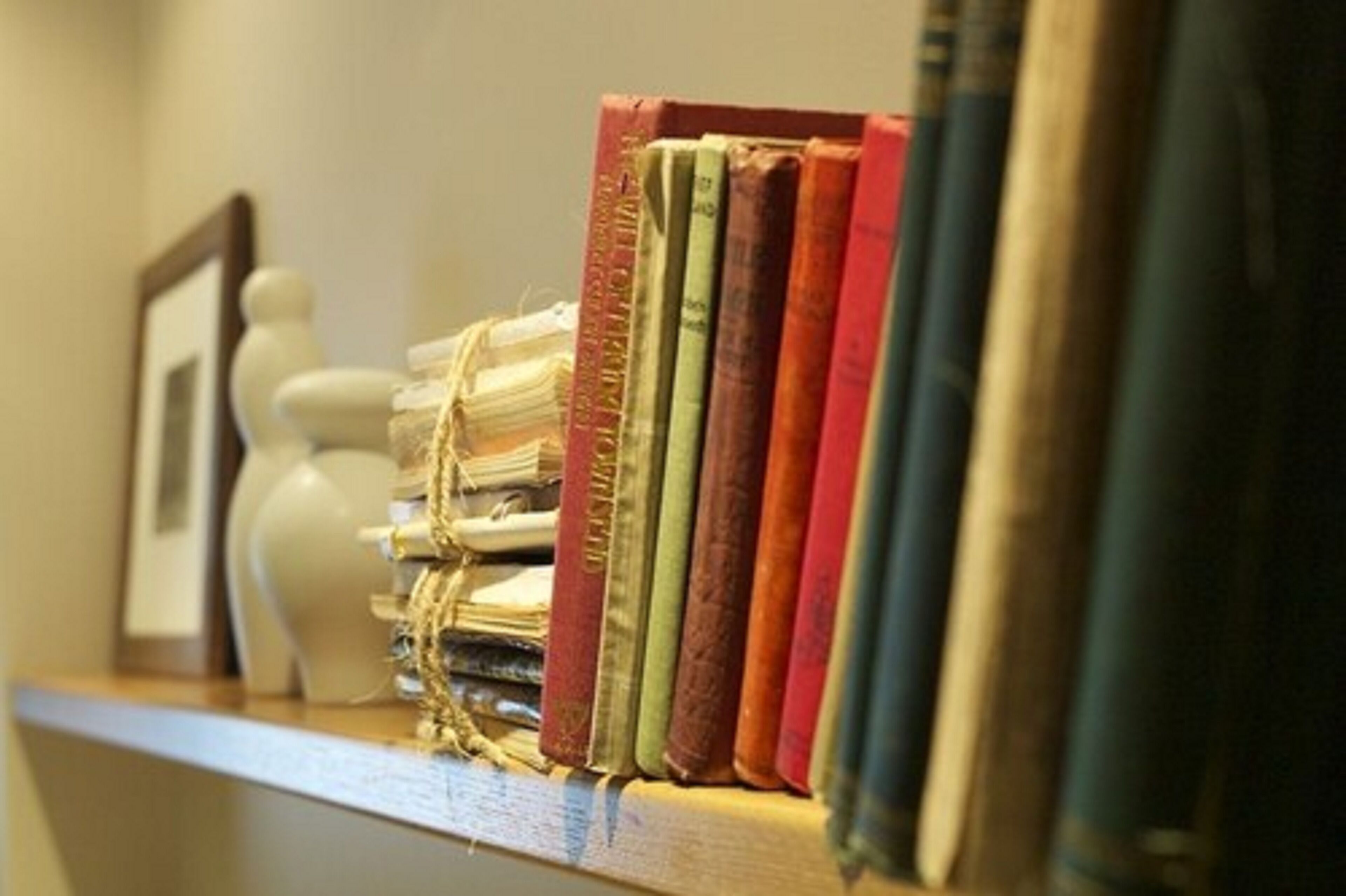 Una estantería con varios libros, algunos mostrando signos de uso.