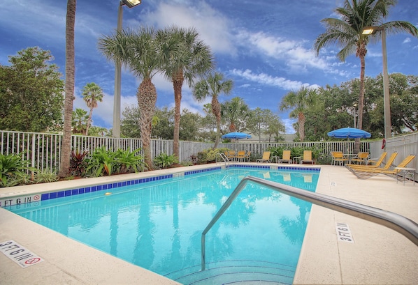 Outdoor pool, sun loungers