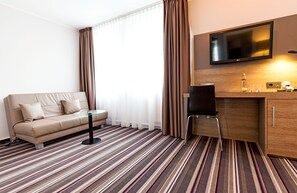 In-room safe, desk, laptop workspace, iron/ironing board