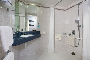 Standard Room, 1 Double Bed, Accessible | Bathroom | Shower, hair dryer, towels