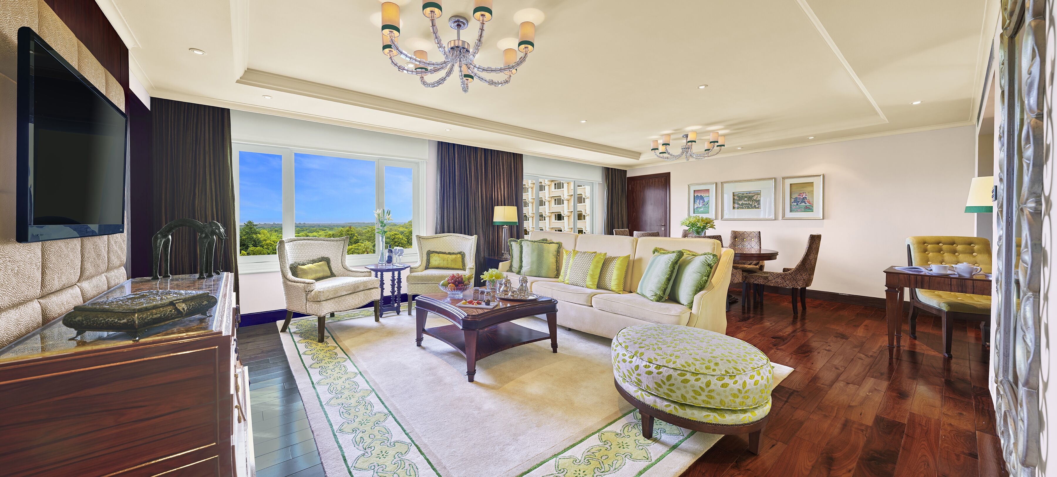 Luxury Suite King Bed Pool View | Living area | 32-inch LED TV with satellite channels, TV, DVD player