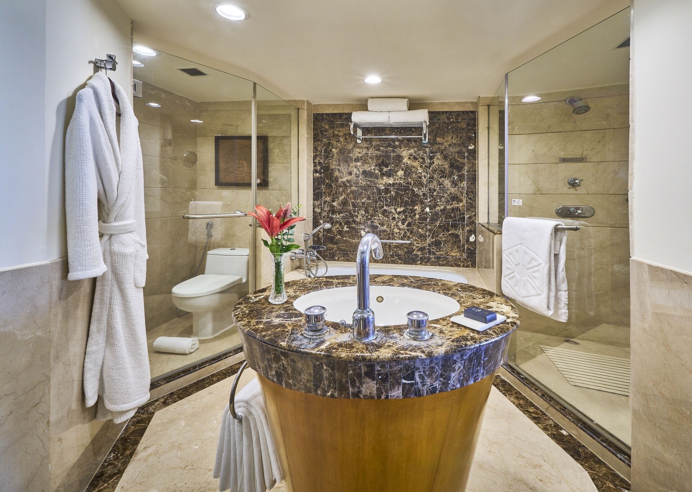 premium suite, 1 bedroom | bathroom | shower, designer toiletries, hair dryer, bathrobes