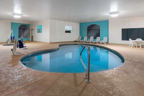 Indoor pool, open 2:00 PM to 11:00 PM, sun loungers
