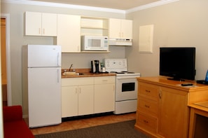 Fridge, microwave, coffee/tea maker