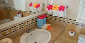 Duschwanne, kostenlose Toilettenartikel, Haartrockner