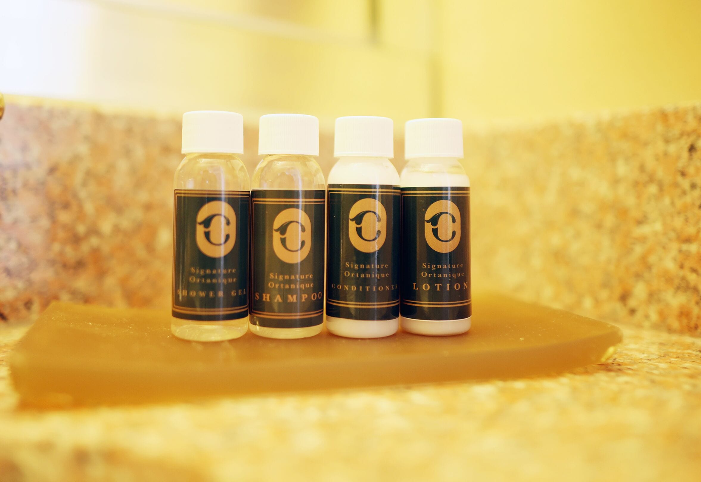 combined shower/bathtub, designer toiletries, hair dryer, slippers