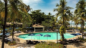 Indoor pool, outdoor pool, pool loungers