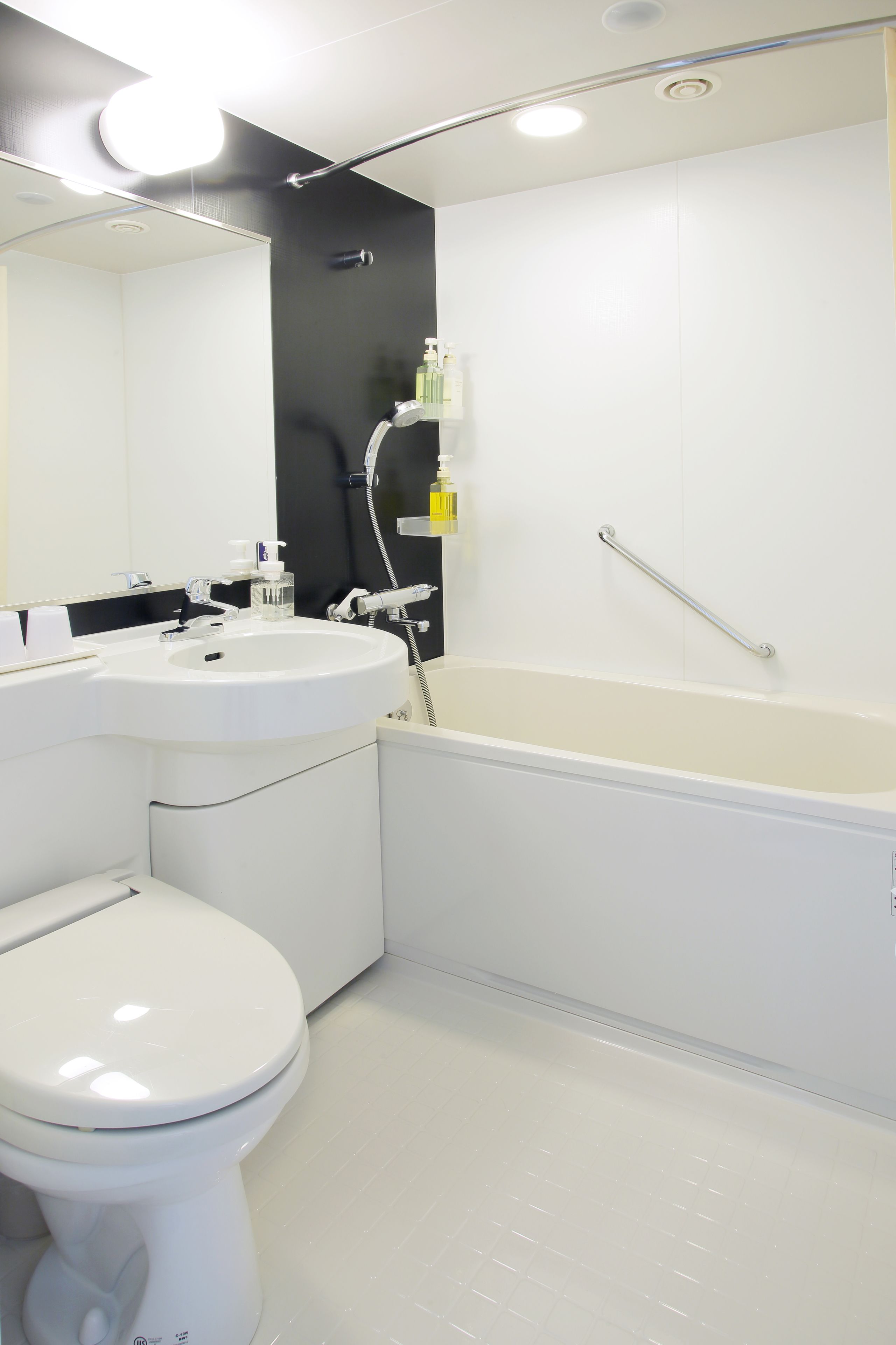 combined shower/bathtub, free toiletries, hair dryer, slippers