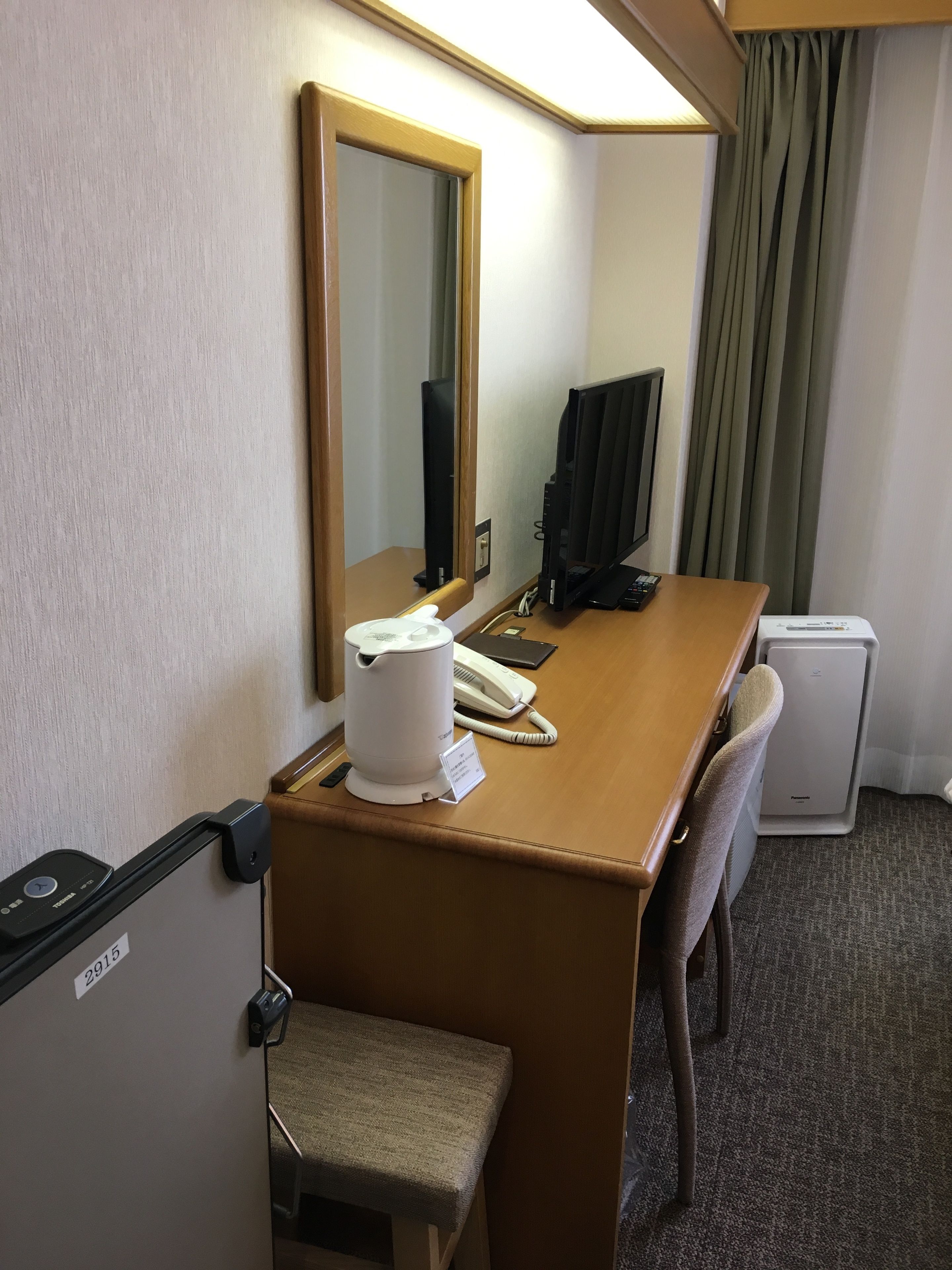 1 bedroom, desk, blackout curtains, bed sheets