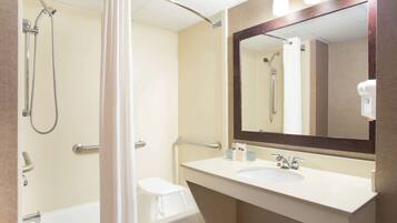Room, 1 King Bed, Accessible, Non Smoking | Bathroom | Combined shower/bathtub, hair dryer, towels
