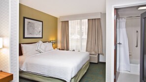 Premium bedding, pillow-top beds, desk, blackout curtains