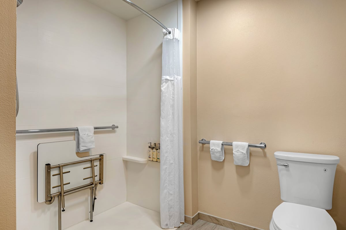 Standard Room, 1 King Bed, Roll-in Shower (Roll-In Shower) | Bathroom | Free toiletries, hair dryer, towels, soap