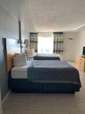 1 bedroom, desk, blackout drapes, iron/ironing board