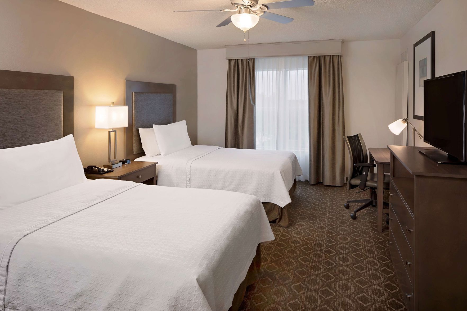 Premium bedding, desk, blackout curtains, iron/ironing board