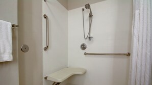A shower with a grab bar, a handheld showerhead, and a handheld faucet. - Holiday Inn Express Milwaukee North Brown Deer/Mequon by IHG (Milwaukee)