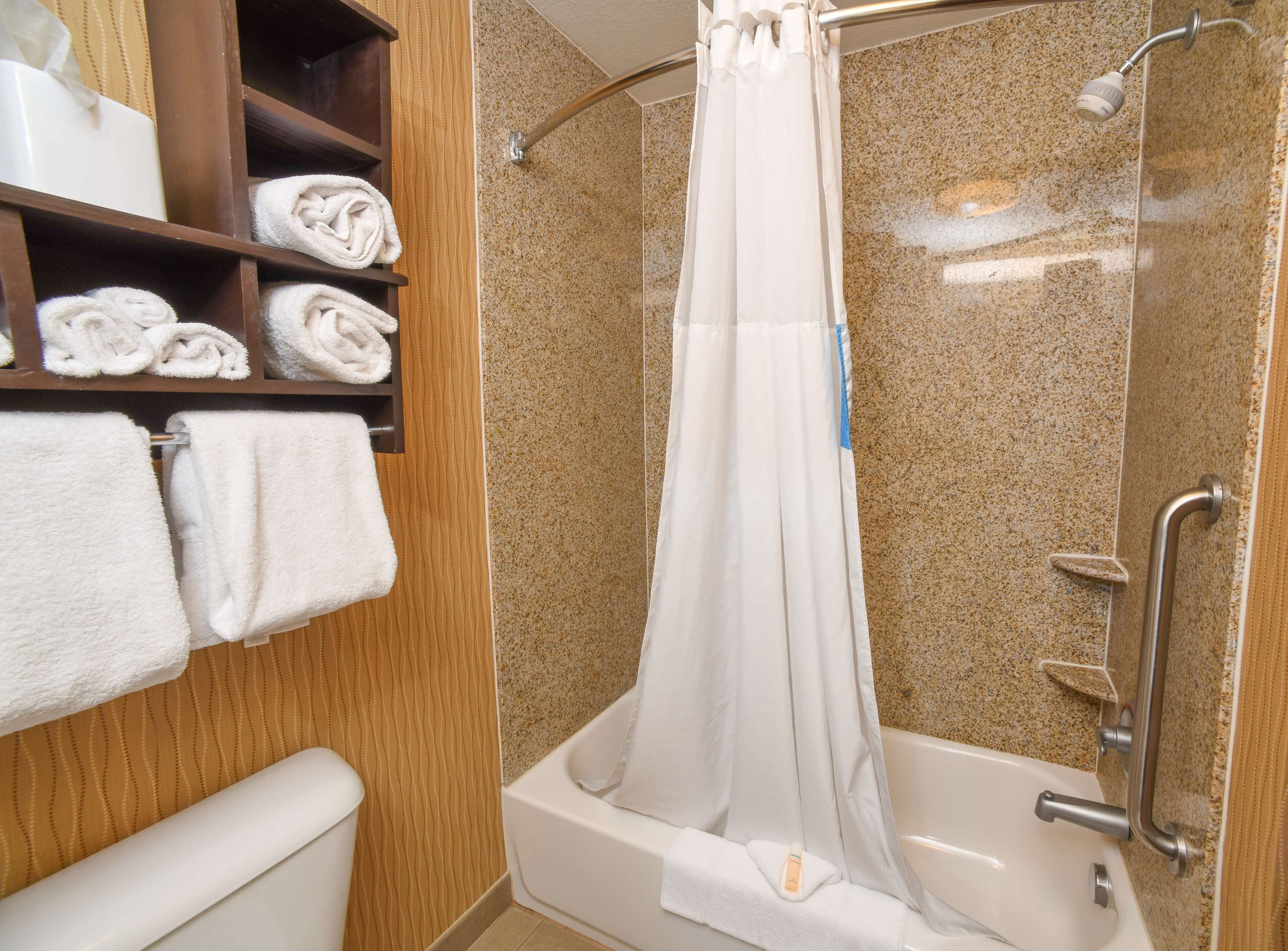 combined shower/bathtub, towels