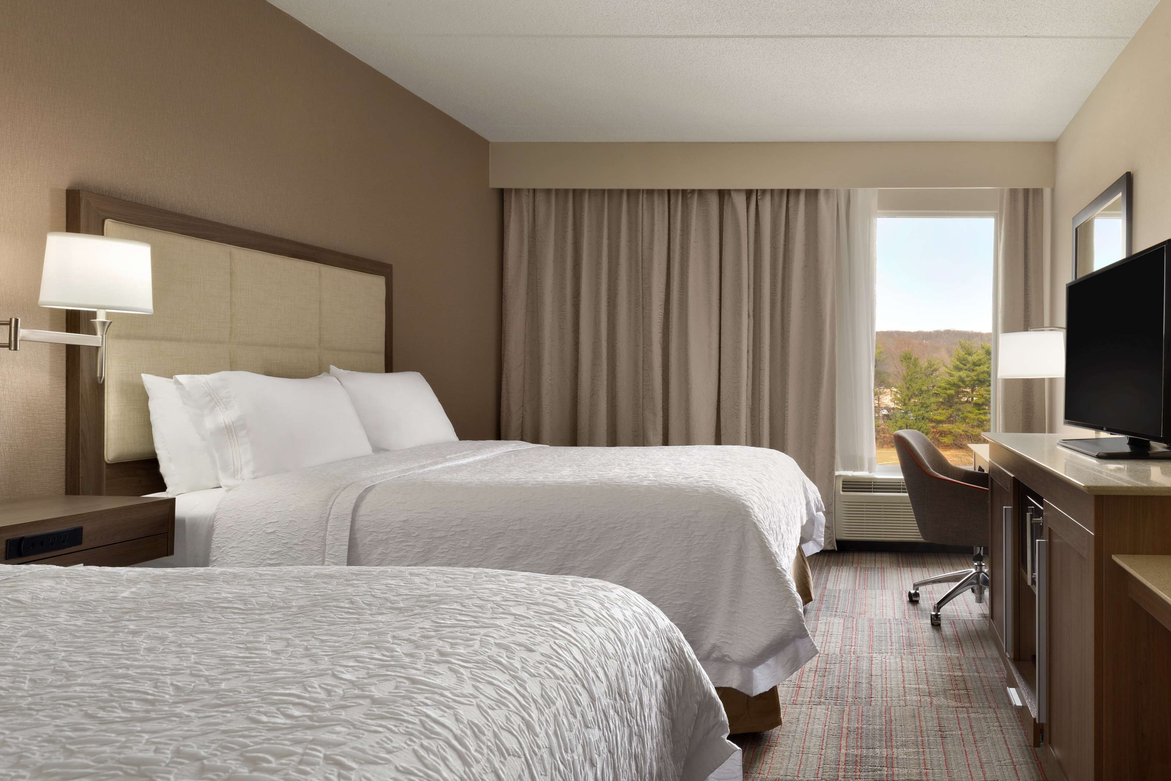 room, 2 queen beds, non smoking, refrigerator & microwave | desk, laptop workspace, blackout curtains, iron/ironing board