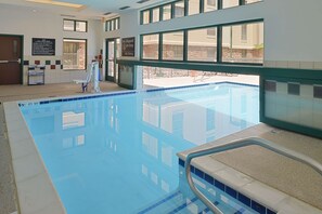 Indoor pool, outdoor pool, open 8:00 AM to 10:00 PM, pool loungers