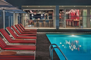 Outdoor pool, open 8:00 AM to 9:00 PM, pool umbrellas, sun loungers
