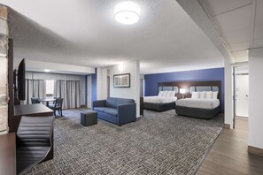 Suite, 2 Queen Beds, Balcony, River View (with Sofabed) | Desk, laptop workspace, blackout drapes, iron/ironing board