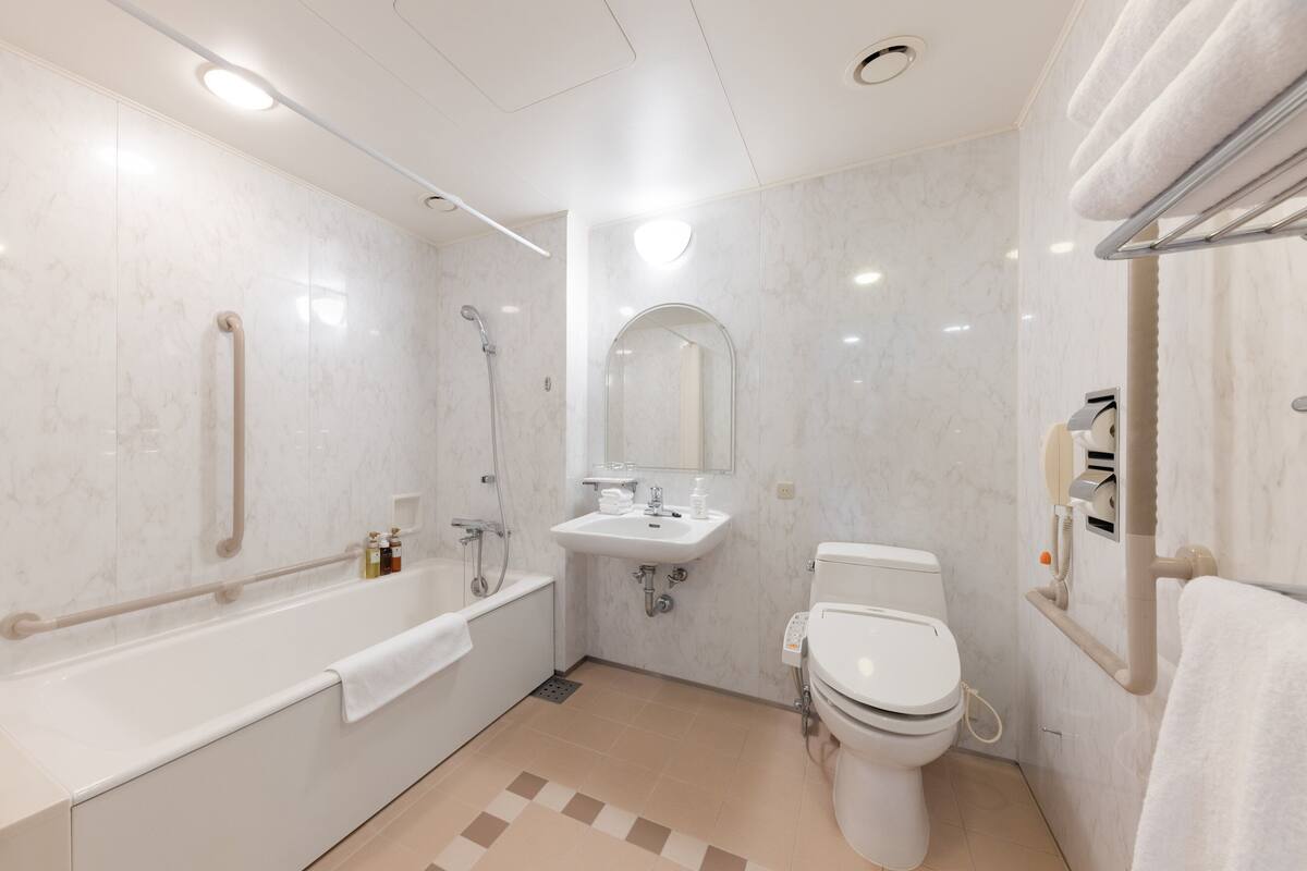 free toiletries, hair dryer, slippers, electronic bidet