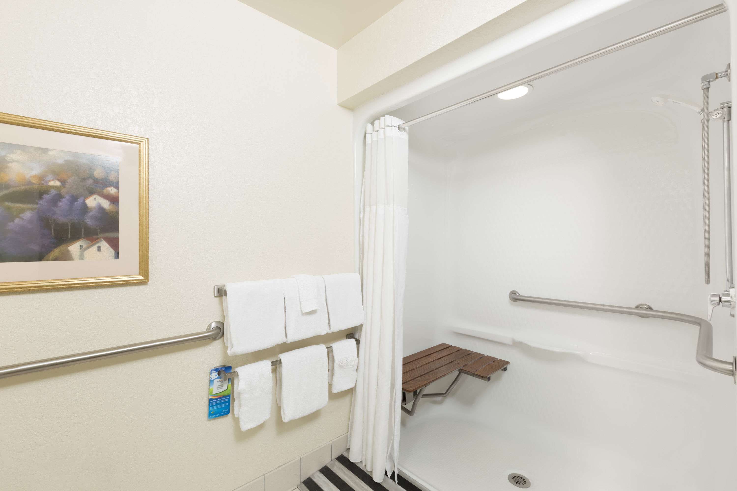 suite, 1 king bed, accessible, non smoking | bathroom | free toiletries, hair dryer, towels, soap