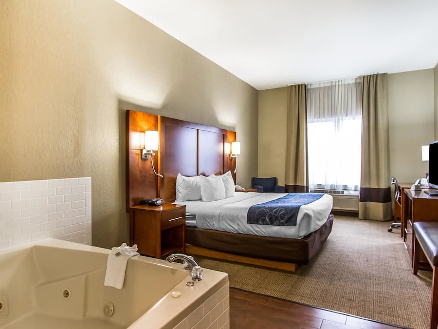 Pillow-top beds, desk, laptop workspace, blackout curtains