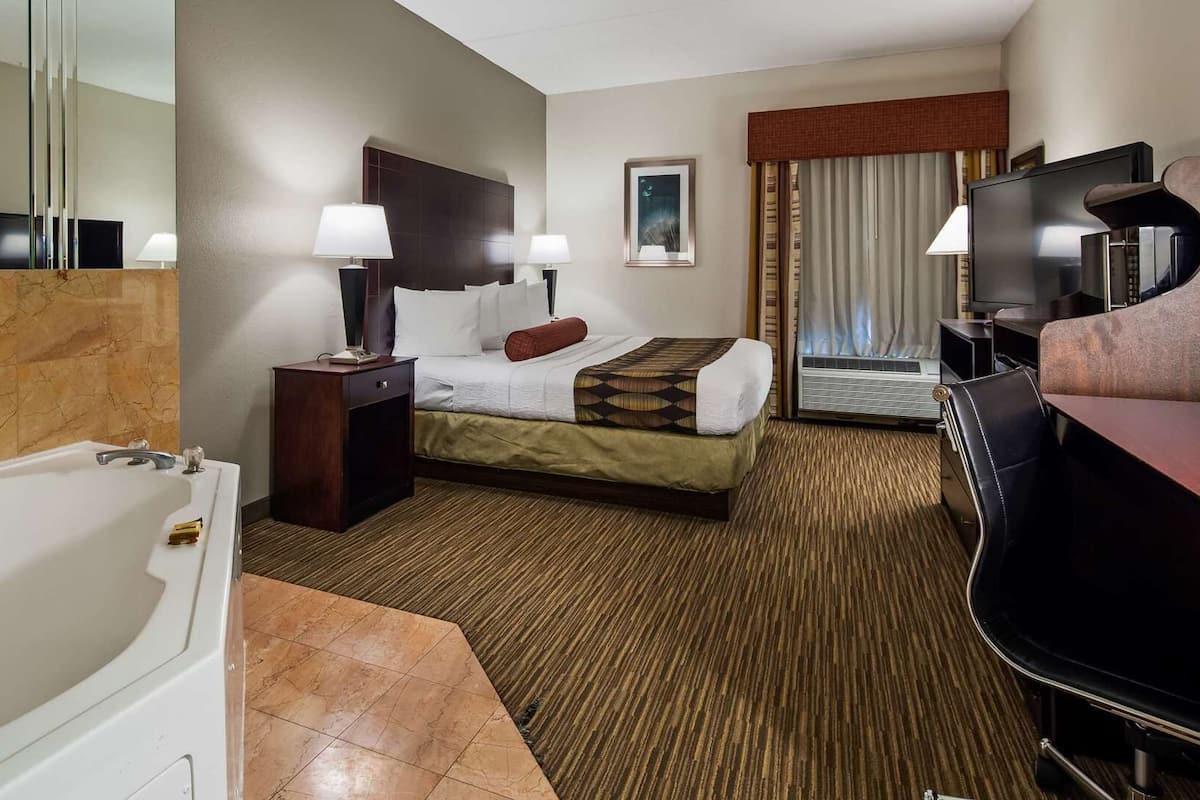 Hypo-allergenic bedding, pillow-top beds, desk, laptop workspace