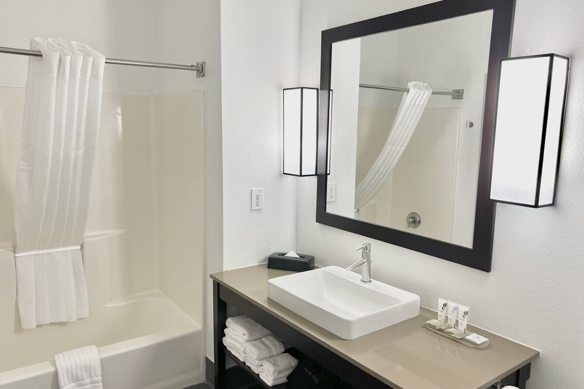 premium suite, 1 bedroom, non smoking | bathroom | combined shower/bathtub, free toiletries, hair dryer, towels