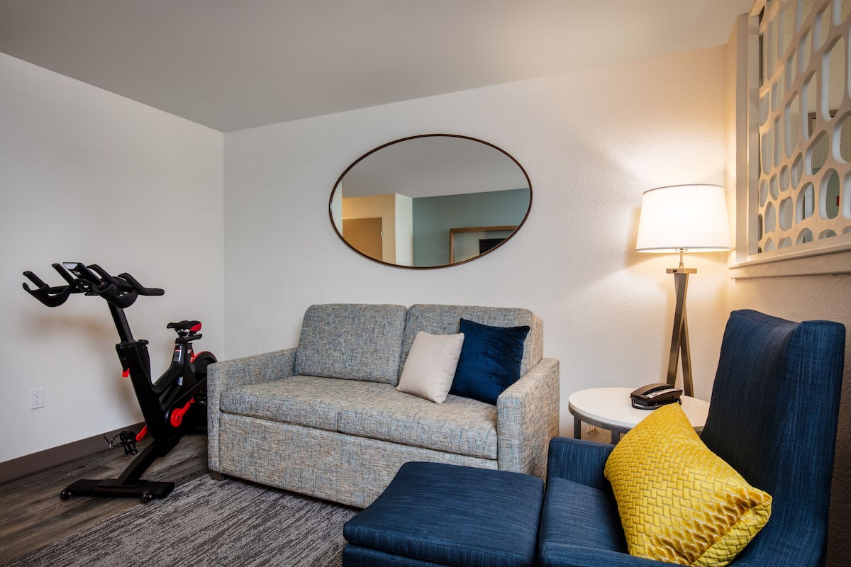 suite, 1 king bed with sofa bed (w stationary bike) | 1 bedroom, premium bedding, down duvets, pillow-top beds