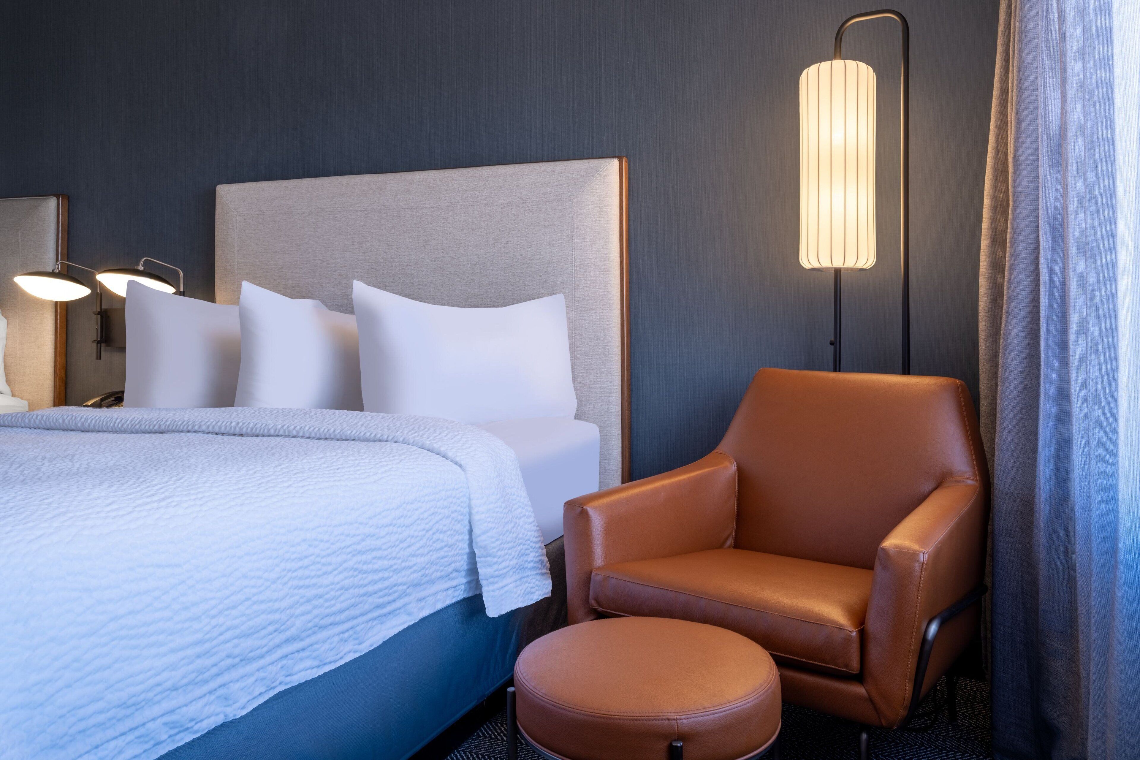 1 bedroom, premium bedding, desk, blackout curtains