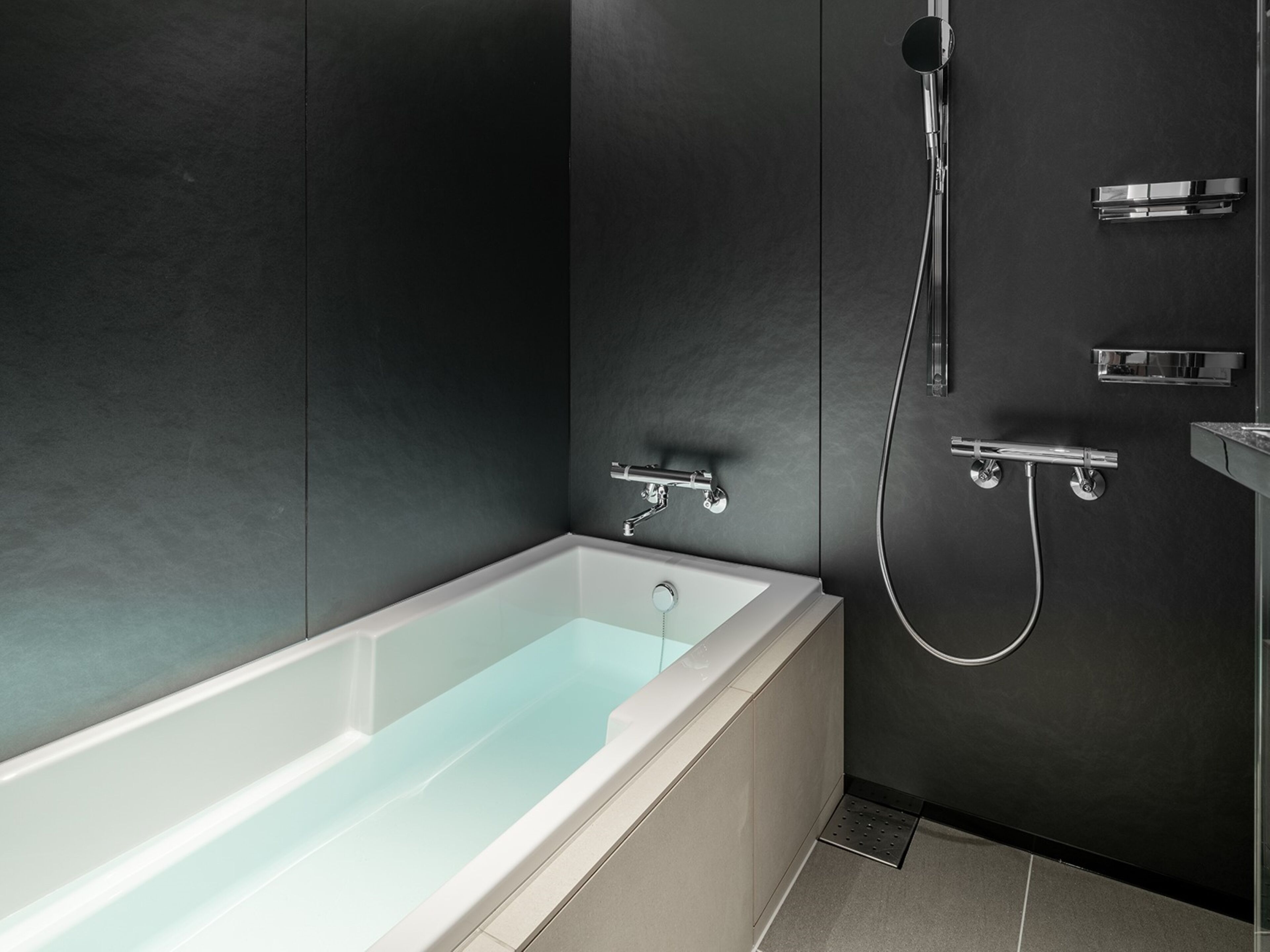 separate bathtub and shower, deep-soaking bathtub, free toiletries