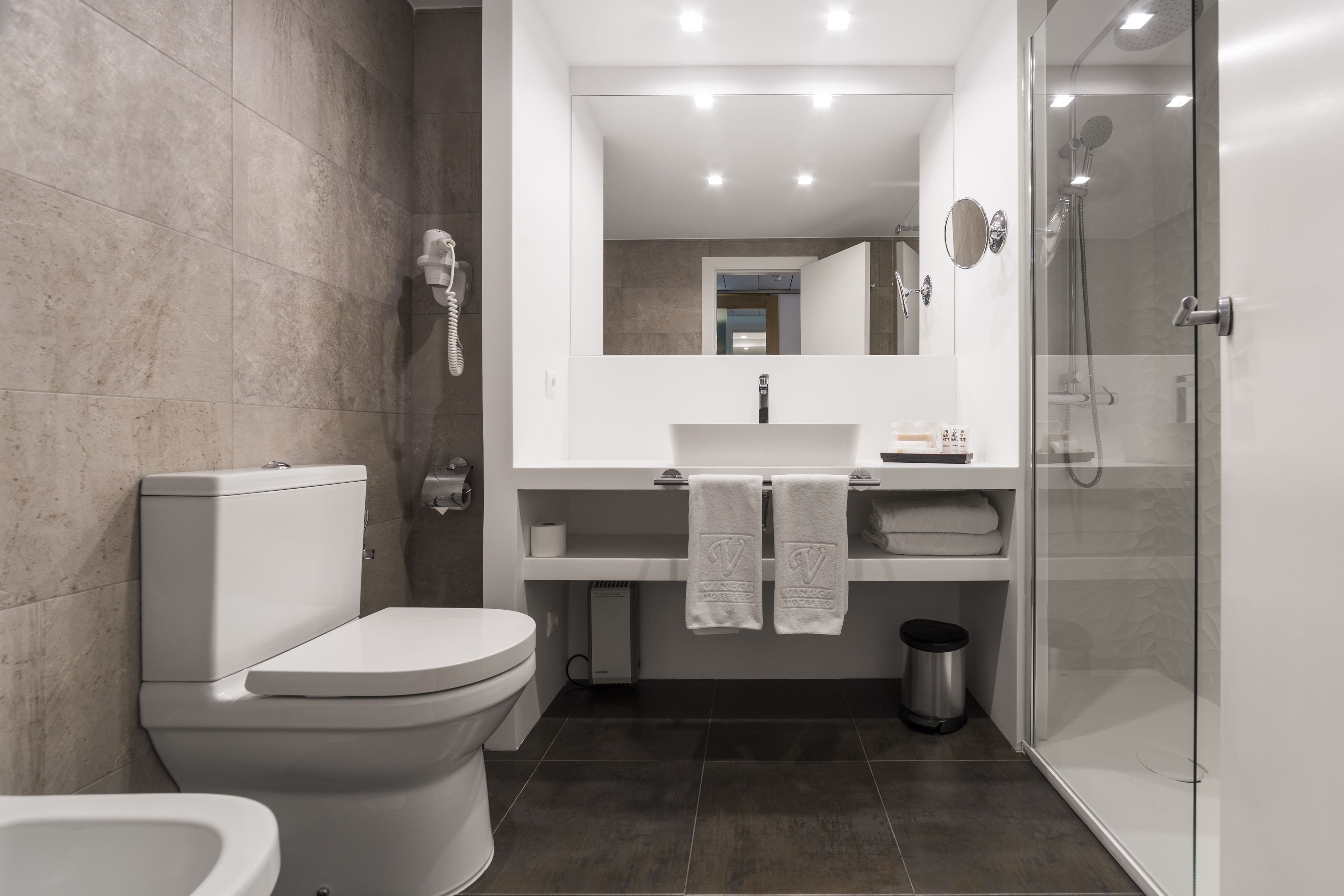 free toiletries, hair dryer, towels