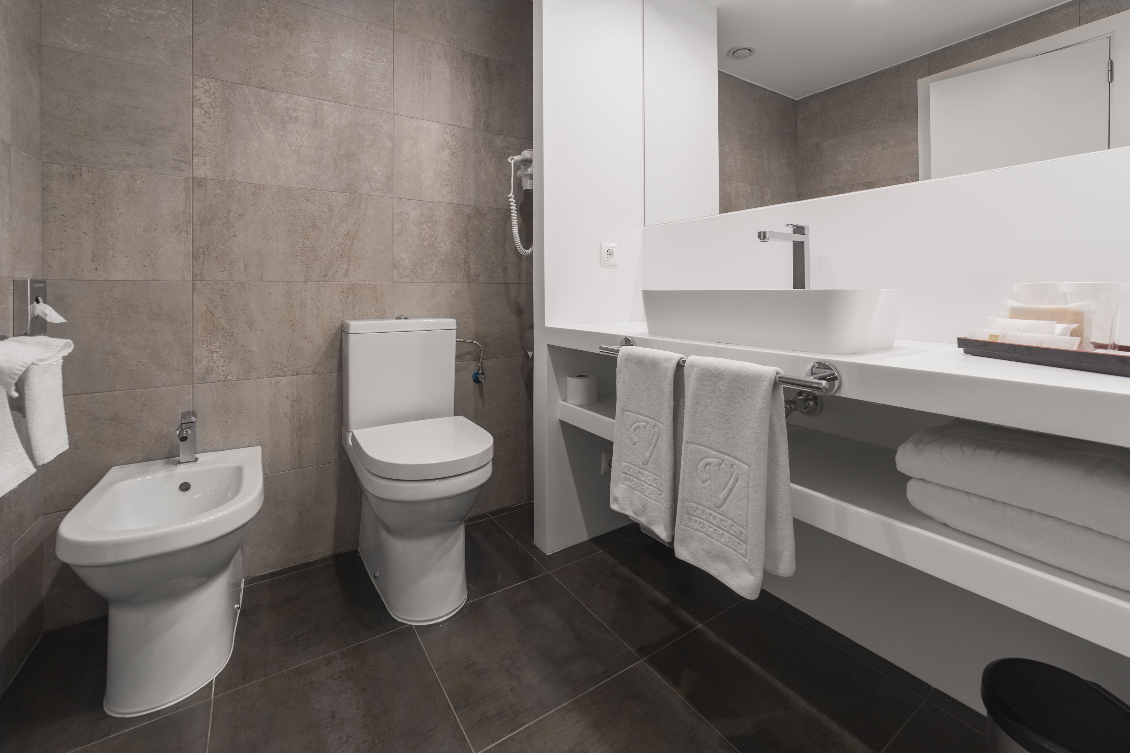 free toiletries, hair dryer, towels