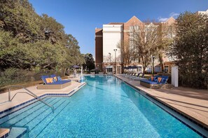 Outdoor pool, pool umbrellas