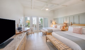 Brand New Partial Ocean View Bungalow 2 Queens | Premium bedding, in-room safe, desk, blackout curtains