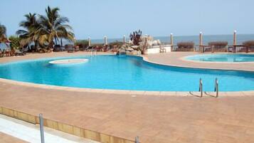 Outdoor pool, pool loungers