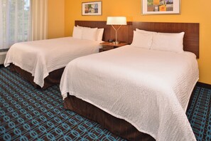 Room, 2 Queen Beds | Desk, laptop workspace, blackout drapes, iron/ironing board