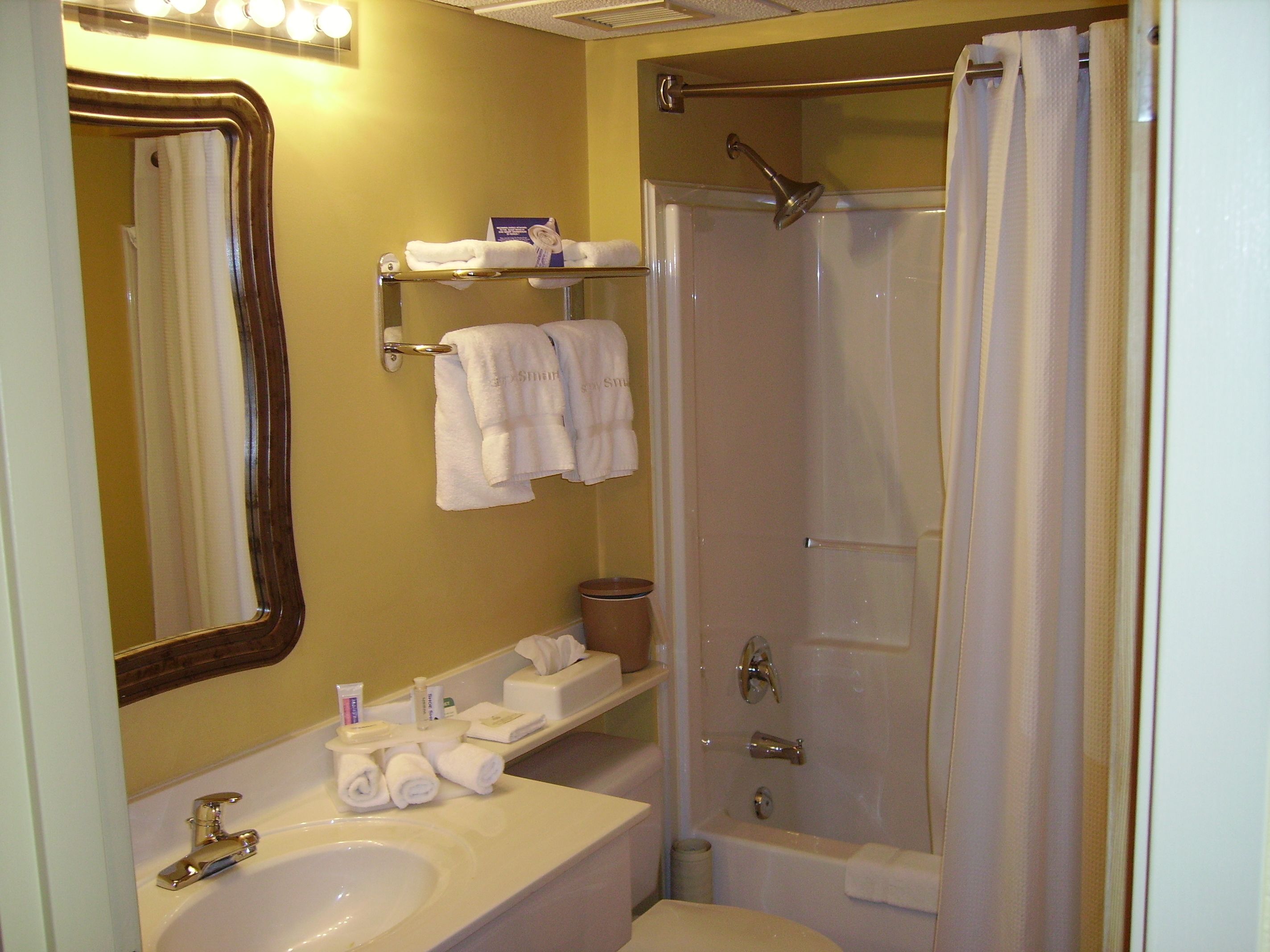 combined shower/bathtub, hair dryer, towels